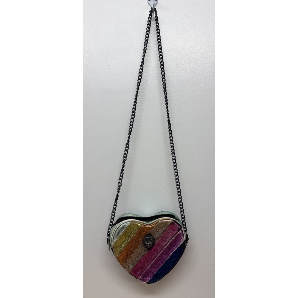 Kurt Geiger London Rainbow Heart Bag Kensington Metallic Leather Crossbody #25 - Picture 3 of 9